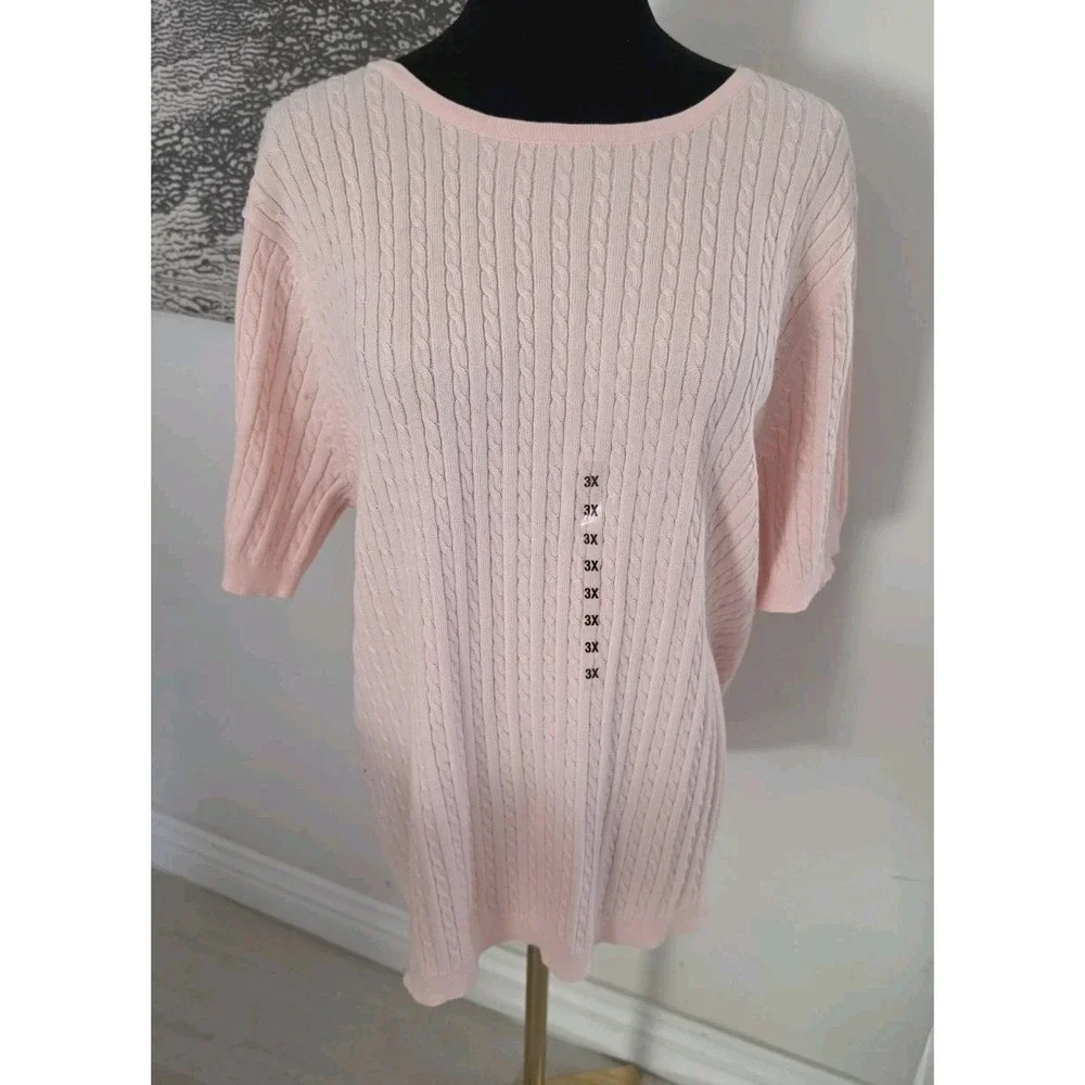 NWOT Croft & Barrow Plus‎ 3X Pink Cable Knit Sweater Preppy Classic Old Money